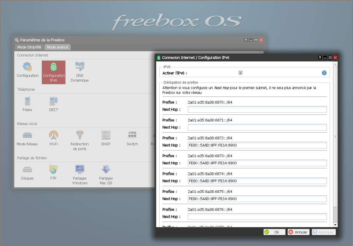 Configuration de la Freebox